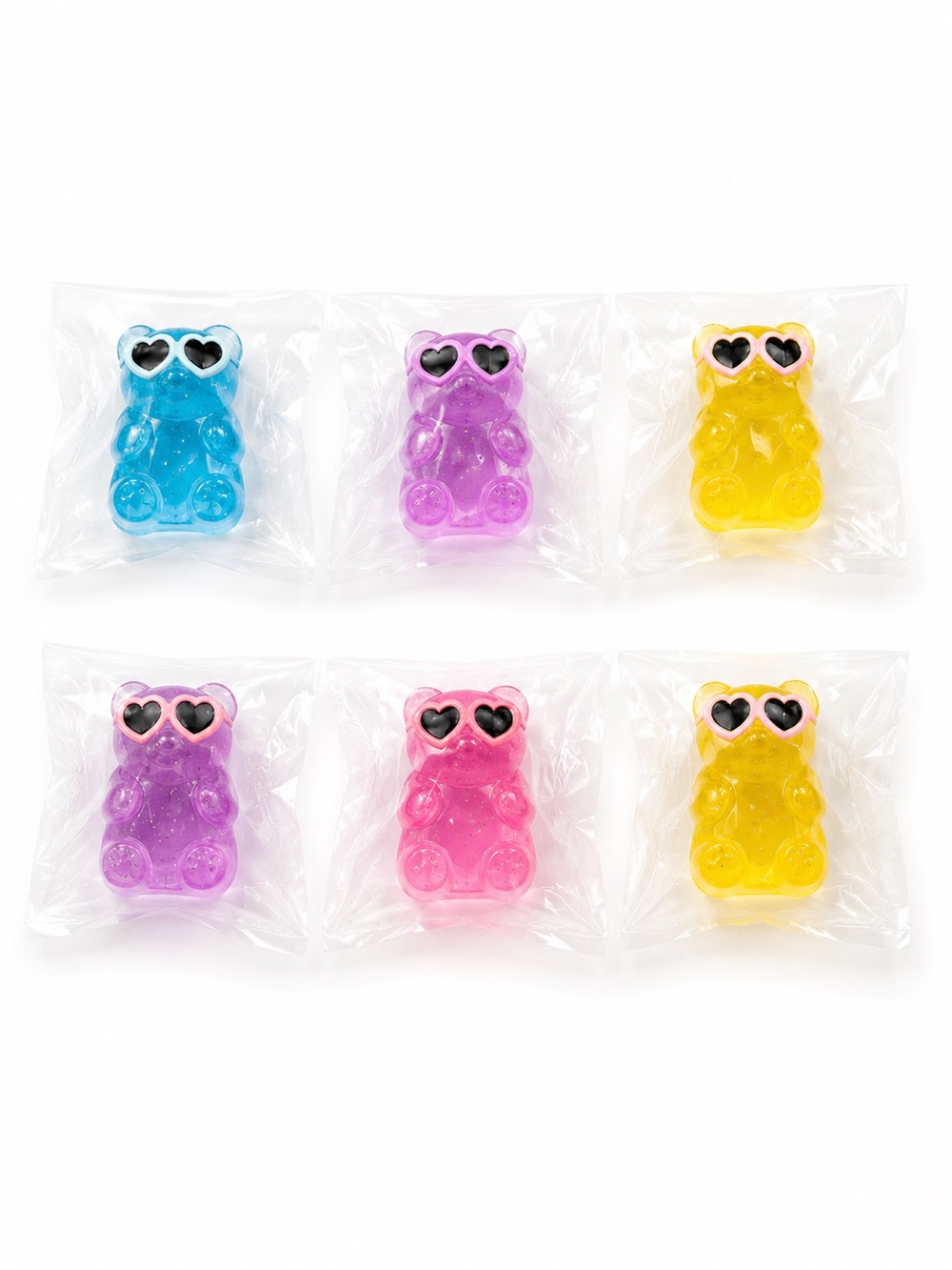 Colorful Heart-Sunglasses Gummy Bear Candies - 6 Pack slow rise squish